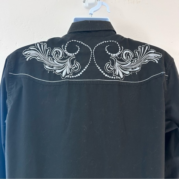 ACE OF DIAMONDS USA Men Black Western Shirt L Embroidery Pearl Snap Rockabilly - Picture 7 of 12